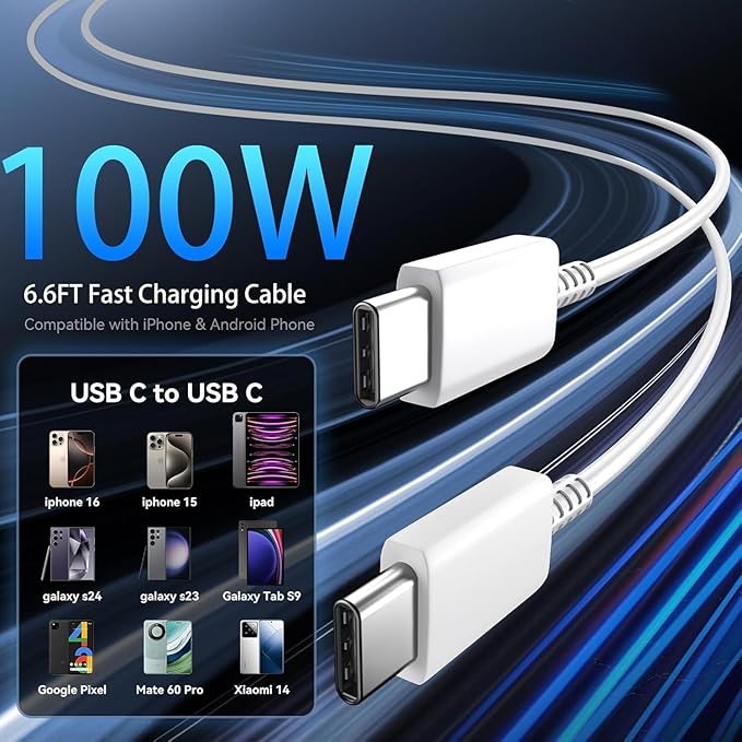 Phone 17 Charger Fast Charging, 45W Dual USB C Charger Block,USB C Wall Chargers with 6.6FT Long USBC Charging Cable Cord for Phone 17 16 15 Pro Max/17 16 15 Pro/Plus,Pad Pro/Air,S25/S24-White