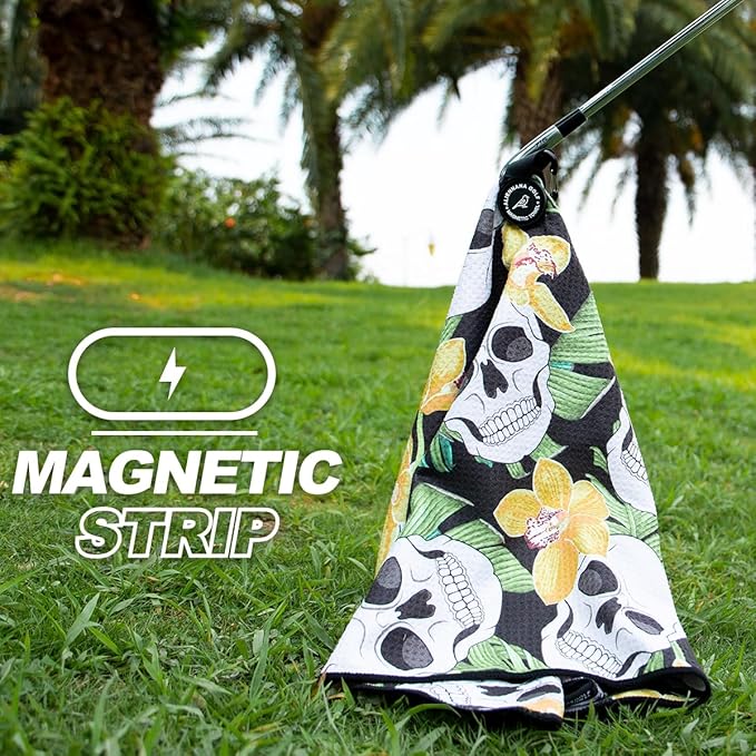 Magnetic Golf Towel, Microfiber Waffle Design with Clip - Industrial Strength Magnet for Strong Hold to Golf Bags, Carts & Clubs