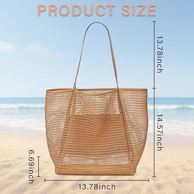 Women's mesh beach bag, summer travel mesh tote bag with large inner pocket, essential for pool vacation beach