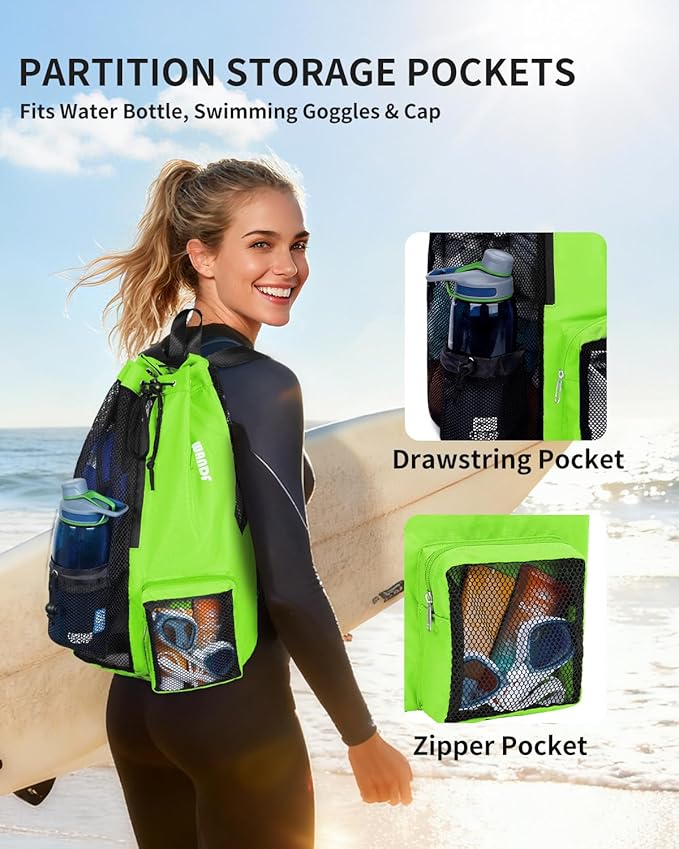 WANDF Swim Bag Mesh Drawstring Backpack with Wet Pocket for Swimming, Gym, and Workout Gear