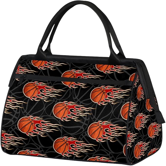 Sports Duffel Bags for Kids - Carry On Travel Gym Bag Waterproof Workout Shoulder Tote for Boys Girls Weekender Overnight Duffel for Swim Dance Camp(Fire Basketball)