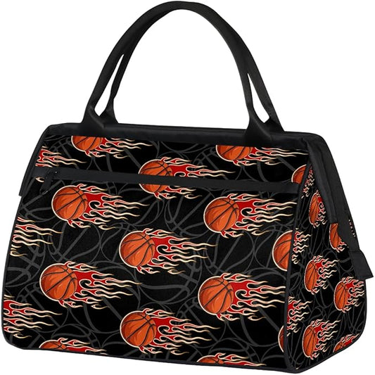 Sports Duffel Bags for Kids - Carry On Travel Gym Bag Waterproof Workout Shoulder Tote for Boys Girls Weekender Overnight Duffel for Swim Dance Camp(Fire Basketball)