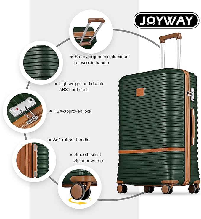 Joyway Luggage Set 7 Piece Suitcase Sets with Spinner Wheel,Hardside Expandable Travel Laggage with TSA Lock(18/20/24/28 Green)