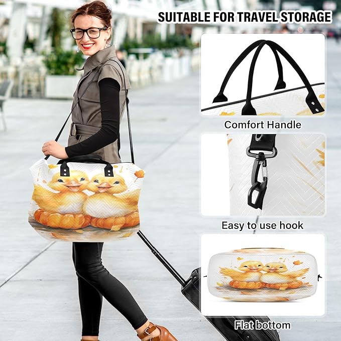 Travel Duffle Bag, Yellow Duck Gym Bag with Storage Bag Weekender Overnight Bag for Men Women Trip Sports Yoga