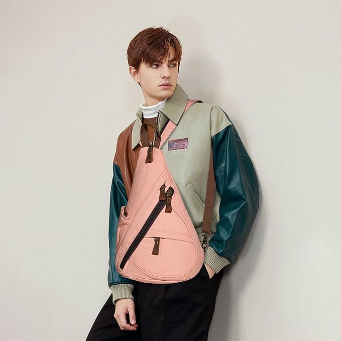 KL928 Canvas Sling Bag - Small Crossbody Backpack Shoulder Casual Daypack Rucksack for Men Women(Large Version,YellowishOrange)