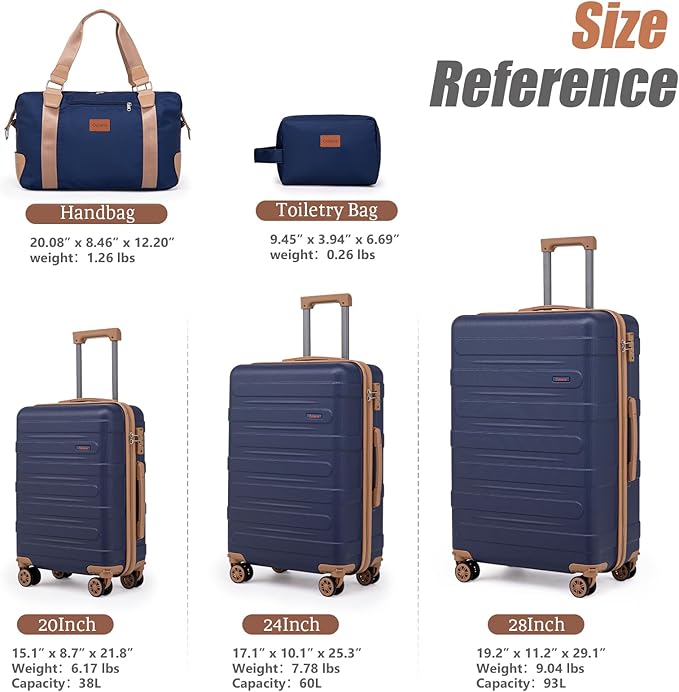 Luggage Sets 5 Piece Durable Suitcase Set with Spinner Wheels, Hard Shell Carry on Luggage with TSA Lock, Large Checked Travel Suitcases for Men and Women