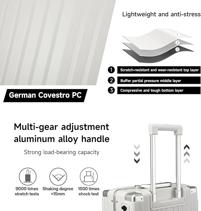 MYER Hard Case 24 Inch Checked Luggage with Spinner Wheels,Aluminum Luggage with 100% 3-Layer PC,Hard Shell Suitcases with Wheels,Cup Holder and USB Port (Milky White, 24 inch)