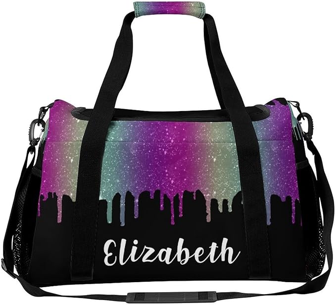 Personalized Name Sports Player Duffel Bags Colorful Glitter Spark Print Travel Perform Training Casual Bag for Man Women Multifunctional Bags