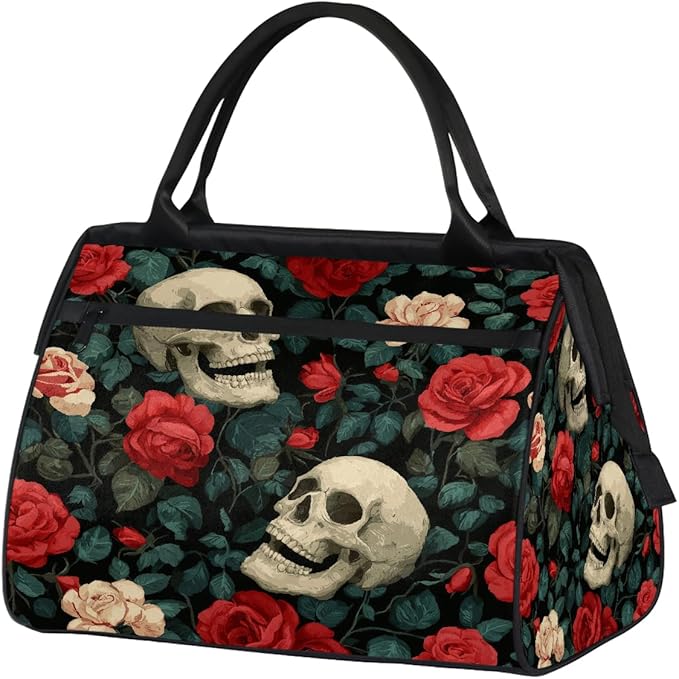 Travel Duffel Bag, Skull Rose Dark Pattern Waterproof Sports Gym Duffle Bag, Large Capacity Weekender Carry On Overnight Bags for Women Men