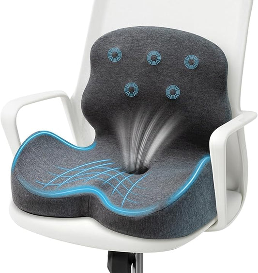 Seat Cushion - Memory Foam Cushion for Office Chair, Lumbar Support Pillow One Piece, for Sciatica & Tailbone Pressure Relief Coccyx Pad for Long Sitting Office Chair, Wheelchair, Home, Office