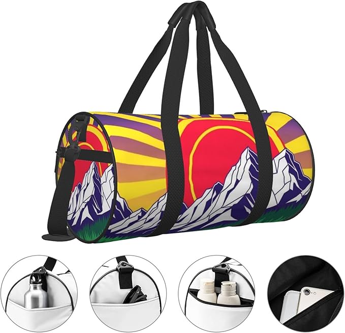 Small Gym Bag for Women, Sport Duffel Gym Tote Bags Ancient Colorado Mountain Flag Purple for Yoga, Workout, Dance, Swim