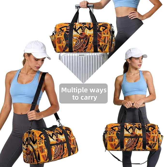 Sports Gym Bag Dancing African Black Women Ethnic Travel Duffel Bag With Shoe Compartment Shoulder Strap, Lightweight Water-Resistant Weekend Overnight Totes For Women Men