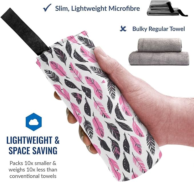 Pink And Black Feather Pattern Sand Free Beach Towel – 27.5"X55" Quick Dry Microfiber Beach Towels For Travel, Swimming, Pool, And Camping, Absorbent And Compact Beach Essential For Women, And Men