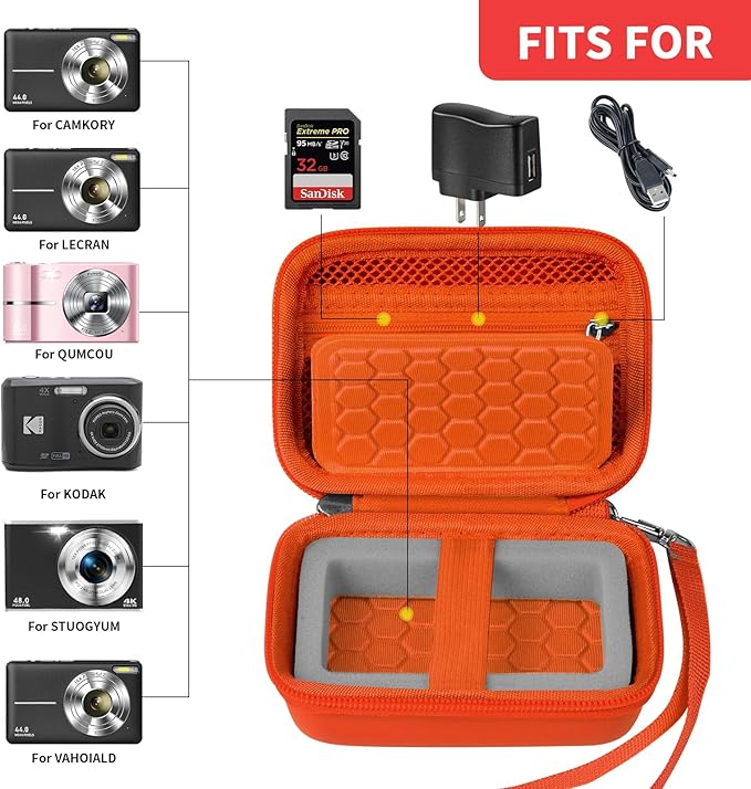 Comecase Carrying & Protective Case for Digital Camera, for Comkory/for Kodak Pixpro/for Canon PowerShot ELPH 180/190 / Sony DSCW800 / DSCW831 Cameras for Travel - Orange