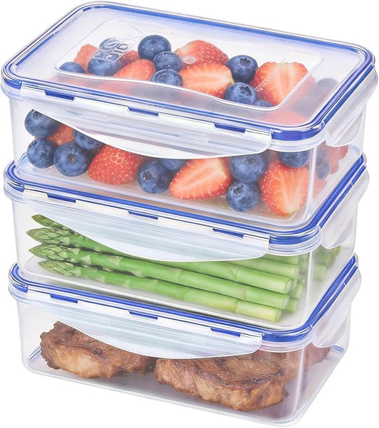 KIGI Food Storage Containers, 4 Sided Locking Lids, Airtight, Leak-Proof & Stackable, Ideal for Meal Prep, Lunch & Leftovers, Microwave & Dishwasher Safe, BPA-Free Plastic, 38 oz, 4.8 Cup, 6 Piece Set