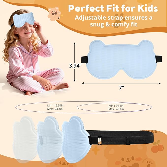 3D Kids Sleep Mask – Cute Bear Eye Mask for Sleeping, Comfortable Memory Foam Sleep Mask for Kids, Adjustable Strap and Lightweight Sleeping Mask for Boys Girls Teens Ages 5-15 (Blue)