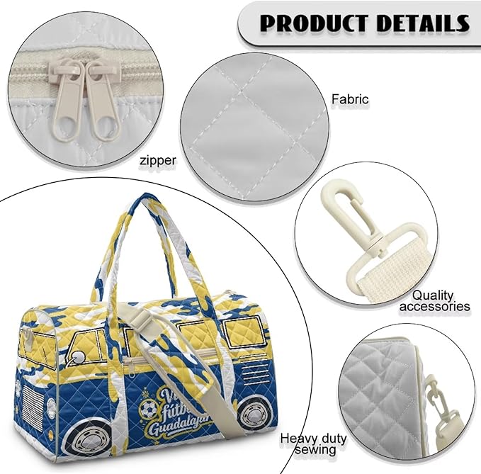 COEQINE Quilt Duffle Bag for Men Travel Quilted Tote Bag For Mens Duffel Bag Lightweight Weekend Bag with Zipper Pocket Dance Bag Organizer,Guadalajara Van Car