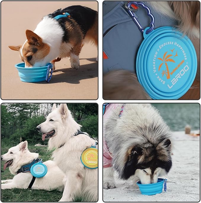 LaRoo Collapsible Dog Bowl, Large Travel Bowl(28 OZ) for Large/Medium Dogs, Foldable Dog Travel Bowl, Portable Pet Water Food Bowl with Clasp, Pet Cat Feeding Cup Dish for Traveling, Walking, (Blue)