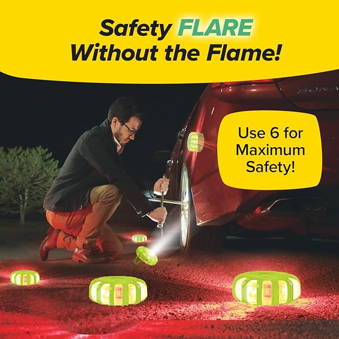 Flameless Roadside Emergency Light, AS-SEEN-ON-TV, 360° of Visibility, 9 Safety Modes with 15 High-Intensity LEDs, Magnet Sticks to Car, Hook to Hang or Stand, Built-in Flashlight