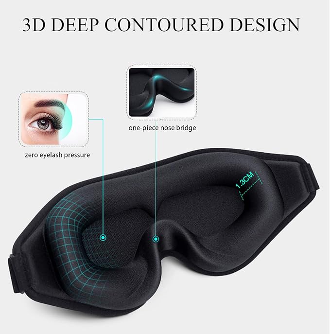 Sleep Eye Mask for Men Women Sleeping Masks, Light Blocking 3D Deep Contoured Eye Shade Cover for Travel Yoga Nap