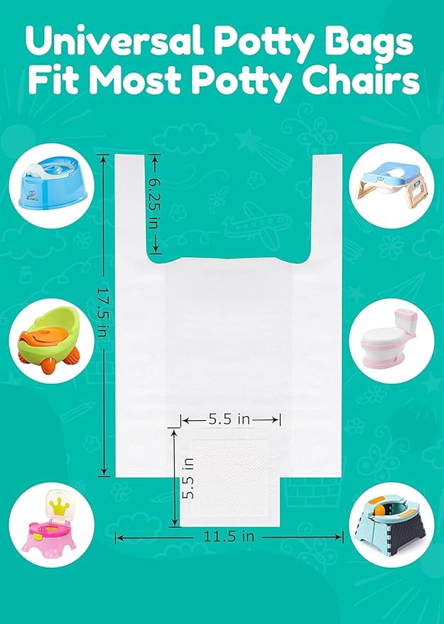 Newnice 90 Packs Disposable Potty Liners with 200ML Absorbent Pads, Travel Toilet Refill Bags Compatible with OXO Tot 2-in-1 Go Potty, Fits Most Toddler & Kids Potty Chairs for Training