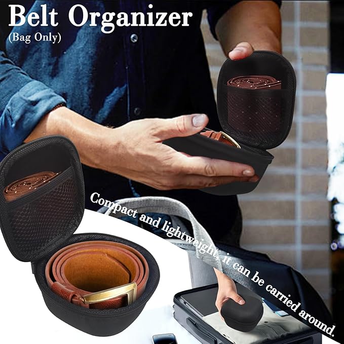 Belt Organizer Bag,Portable Storage Case for Ties and Belts,Organizer Bag for Travel or Drawer,Display Storage Container Holder Case,Black