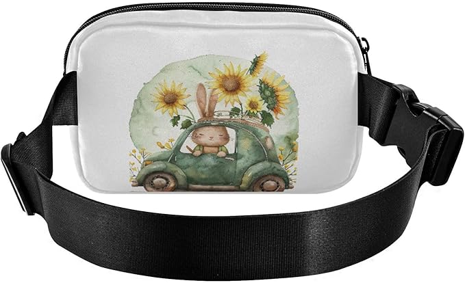 Bunny Driving A Car with Sunflowers Fanny Pack for Women Men Water Resistant Fashion Waist Packs with Adjustable Strap Belt Bag for Travel Workout Jogging Hiking 21218886