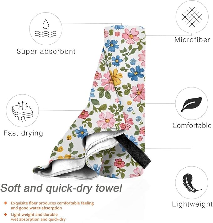 Small Colorful Floral Sand Free Beach Towel – 31.5"X63" Quick Dry Microfiber Beach Towels for Travel, Swimming, Pool, and Camping, Absorbent and Compact Beach Essential for Women, and Men