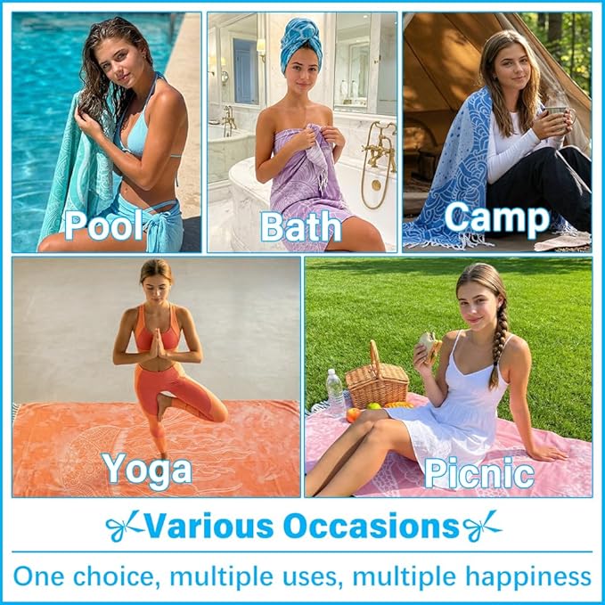 Thin Turkish Beach Towel Lightweight Soft Cotton Extra Large XL Oversized Sand Free Sandproof Absorbent Quick Dry Towels Cloud Bath Pool Travel Compact Essentials Accessories for Adult Gifts