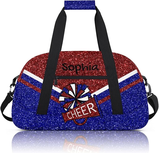 Personalized Red Blue Glitter Cheer Bag for Cheerleaders, Custom Sport Gym Bag Dance Bag Travel Duffle Bag Cheerleading Gifts for Women