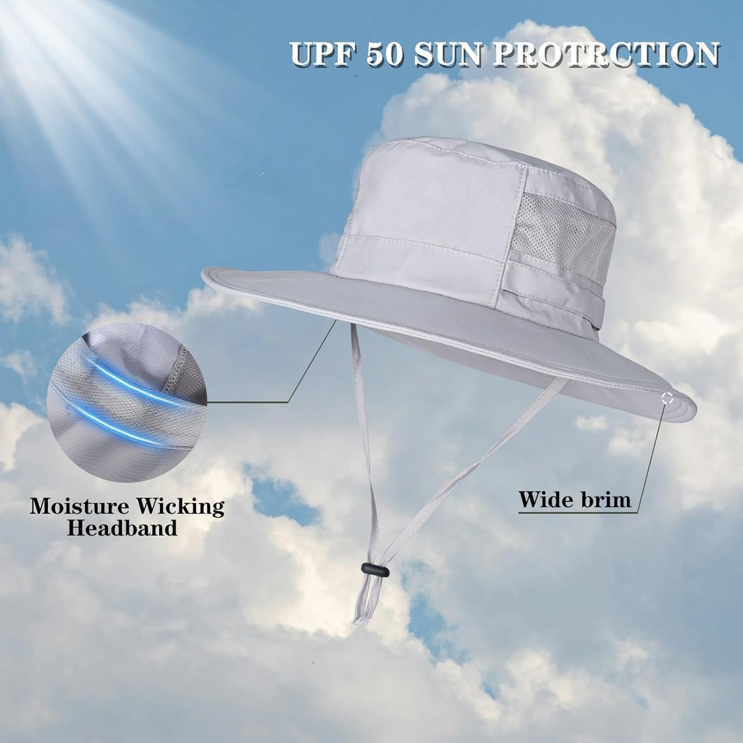 Sun Hat for Men/Women, UPF 50+ Fishing Hat,Waterproof Wide Brim Bucket Hat Foldable Boonie Hat for Hiking Garden Safari Beach