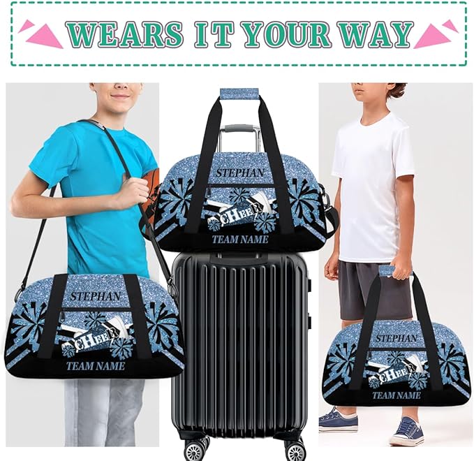 Cheer-Bag Personalized Cheer-Gifts for Girls Cheerleading Bag with Name for Gym Duffel Bag Blue Glitter Print