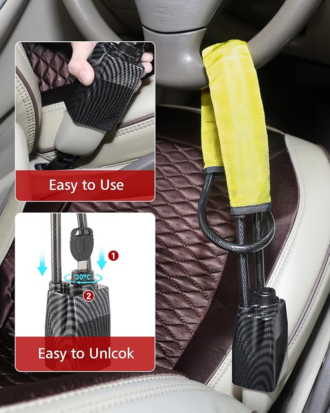 2026 Upgraded Steering Wheel Lock, Seatbelt Lock, Universal Anti-Theft Device, Car Lock, Anti-Theft Device with 3 Keys, Suitable for Most Vehicles, Trucks, SUVs, Vans (Yellow)