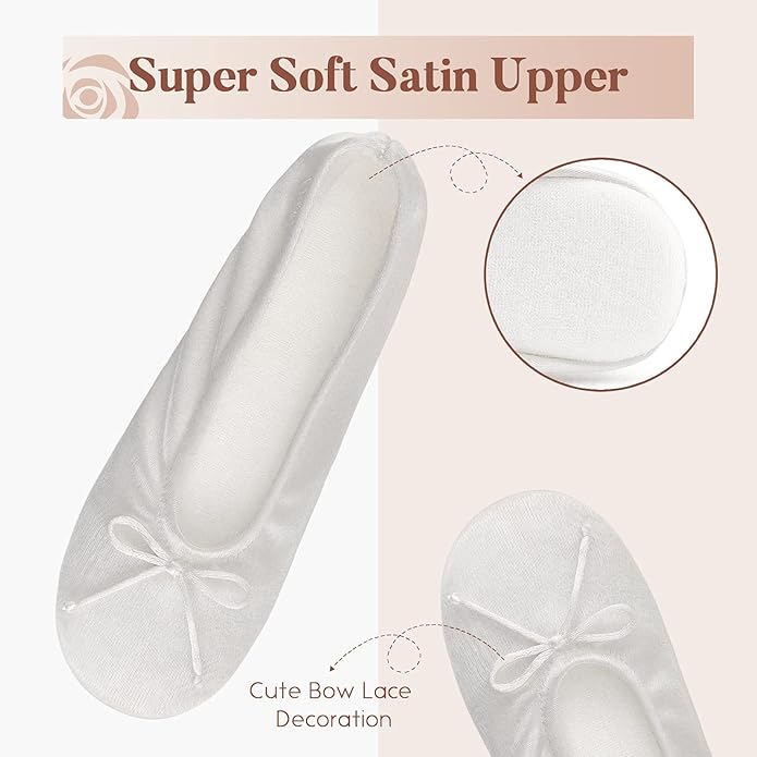 BCTEX COLL Women's Ballerina House Slippers with Bow, Ladies Satin Bedroom Slipper with Suede Sole Indoor