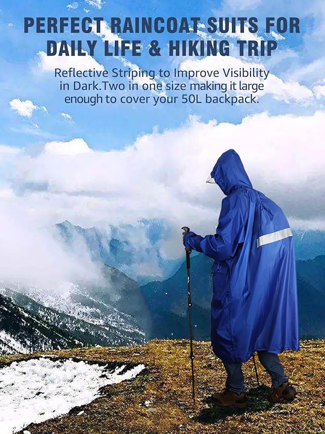 ANYOO Waterproof Rain Jacket for Men Women Lightweight Long Sleeve Raincoat with Hood Emergency Rain Poncho Adults for Hiking