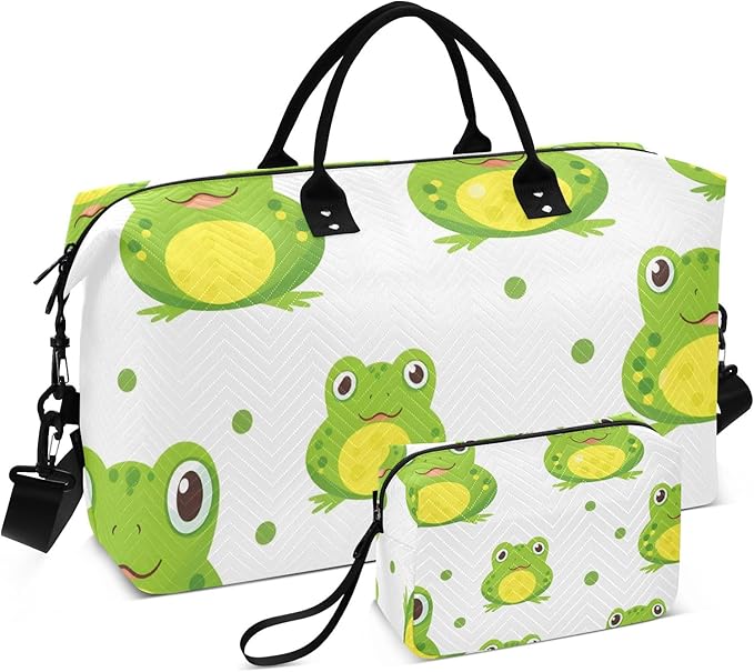 Travel Duffle Bag, Green Frog Gym Bag with Storage Bag Weekender Overnight Bag for Men Women Trip Sports Yoga