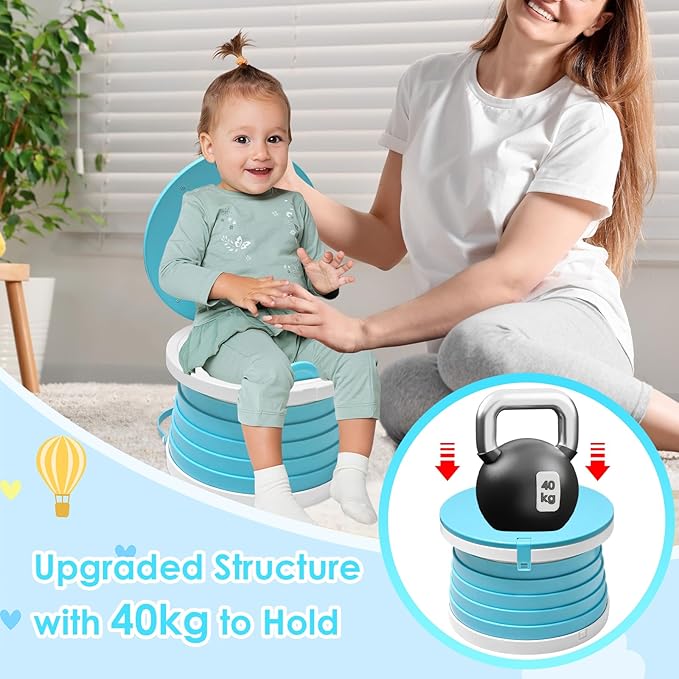 2026 Upgraded Portable Potty Chair for Toddlers with Splash-Proof Design, Foldable Travel Potty with Bag & 30 Refills - Kids Toilet for Car, Camping, Indoor - Easy Clean Baby Potty Training Seat(Blue)