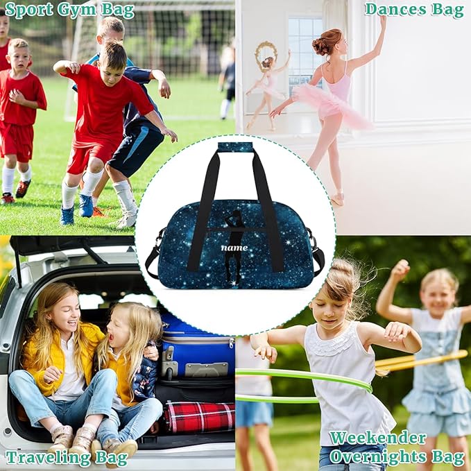 Personalized Boys Gym Bags, Custom Name Sport Bags for Training Travel Overnight Weekender Basketball Silhouettes Romantic Blue