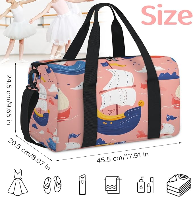 Ocean Ships Pink Overnight Travel Bag Unisex Carry-On Size Tote Bag Suitable for Travel Duffle Gym Sports