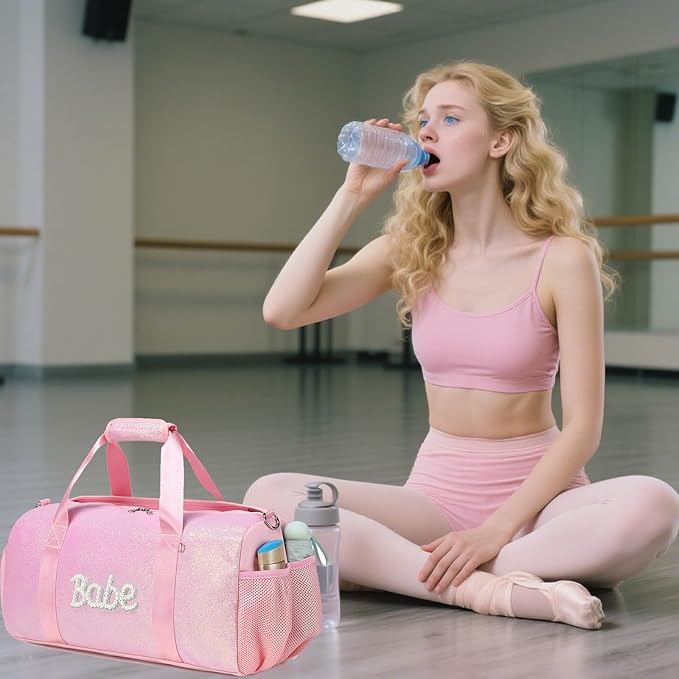 Glitter Dance Bag for Girls Ballet Bag Shiny Sports Duffle Bags with Shoes Compartment and Waterproof Dry Wet Separated Compartment