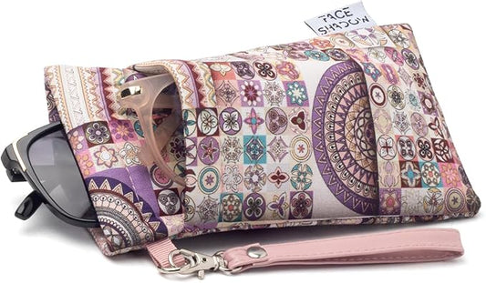 Face Shadow Double Glasses Case Soft Eyeglass Case For Women Men Squeeze Top Sunglasses Case With Cleaning Cloth