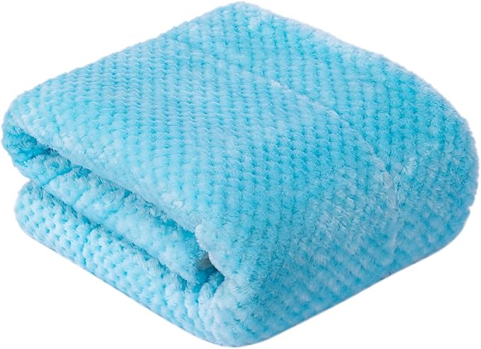 Fuzzy Sherpa Reversible Blanket for Baby, Soft Warm Cozy Coral Fleece Toddler, Infant or Newborn Reversible Blanket for Crib, Stroller, Travel, 40”×60”, Ice Blue