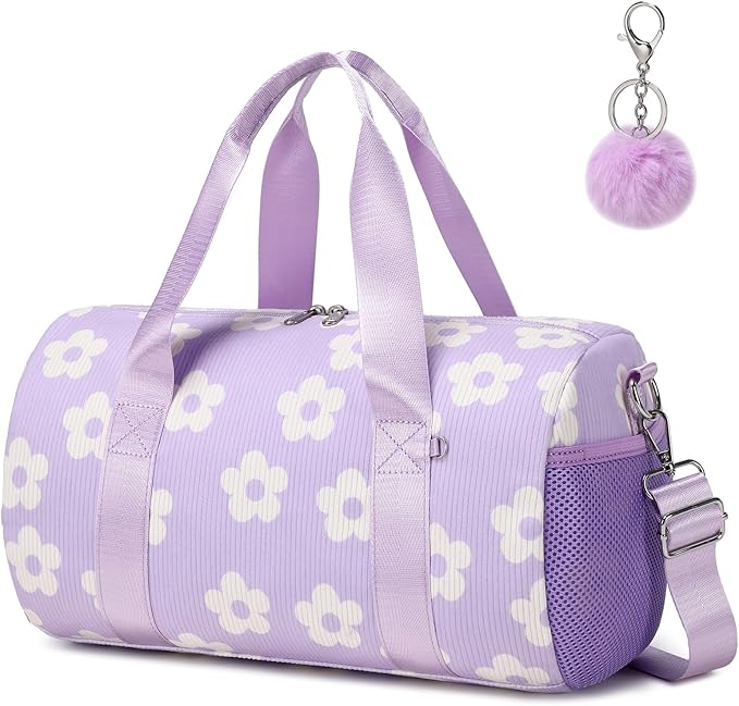 Dance Ballet Bag for Girls Purple Corduroy Dance Bag for Girls 4-6 Toddler Small Duffle Ballerina Bags with Waterproof Dry Wet Separated Compartment