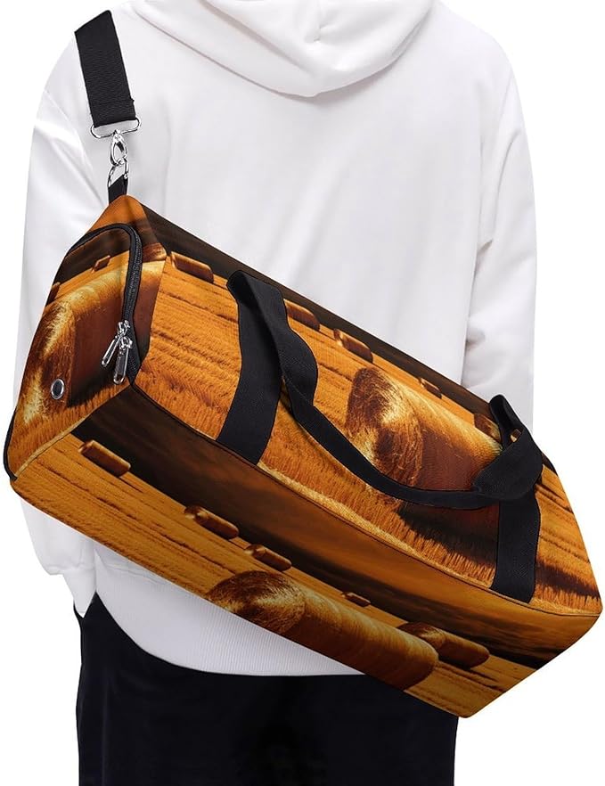 Oxford Cloth Hay Bales Gym Bag,Duffle Bag with Shoes Compartment And Adjustable Shoulder Straps，Weekender Bags for Men Women.