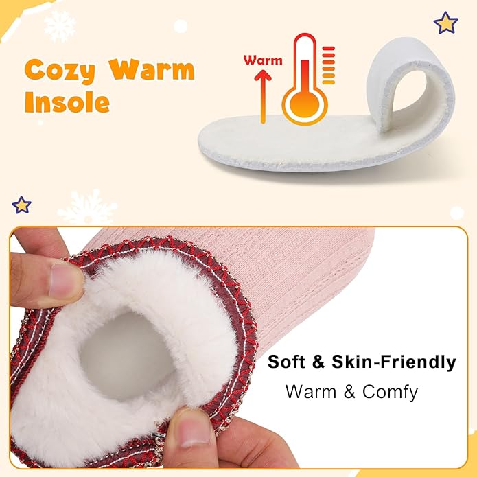 LeIsfIt Toddler Slippers Boys Girls Cozy Warm House Shoes Kids Non-slip Winter Slipper Booties Slip on Plush Lining Sock Slippers