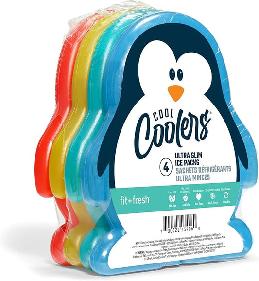 Fit & Fresh Cool Coolers Kids Lunch Box Ice Packs, Slim IcePack for Lunch Bags, Ice Packs Reusable-Multicolored, Set of 4 (Penguin) (Pack of 12)