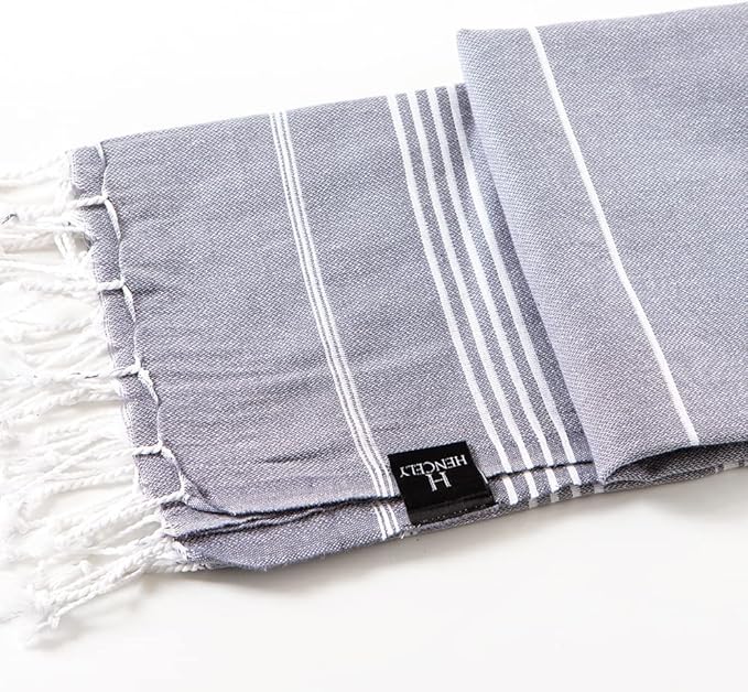 Hencely Turkish Beach Towel 37x68 Oversized, Sand-Free, Quick-Dry, Lightweight - Travel Essential for Pool & Bath - Striped 100% Cotton Bathroom Towels Accessories Gift (Gray)