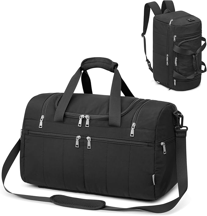 G4Free 45L Travel Duffle Bag for Women Men 3 in 1 Duffel Bags with Shoes Compartment Gym Backpack for Weekender Overnight, Black