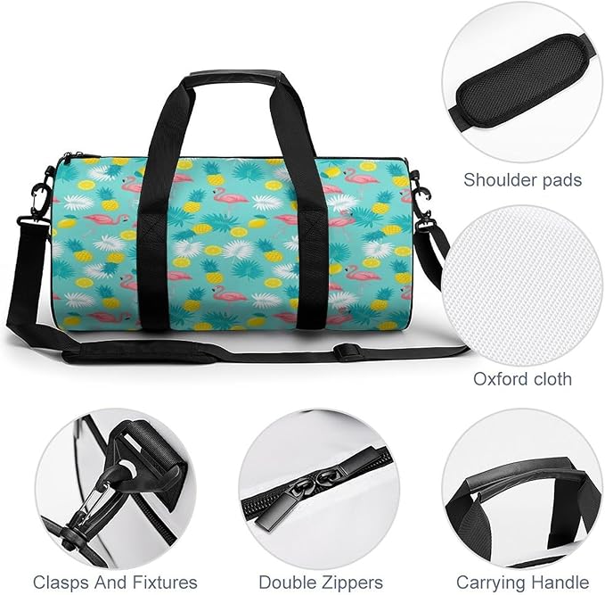 Travel Duffle Bag Pink Flamingo Pineapples And Exotic Leaves Carry On Weekender Bags Foldable Overnight Bag Workout Lightweight Bags