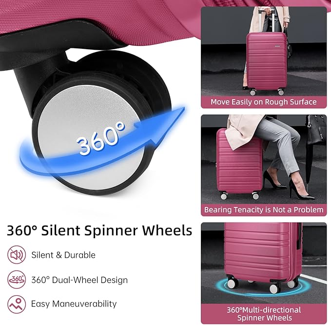 LARVENDER Luggage Sets 6 Piece, Expandable Hardside Carry on Suitcase Set with Spinner Wheels, Lightweight Rolling Luggage Sets for Women with TSA Lock, Hot Pink